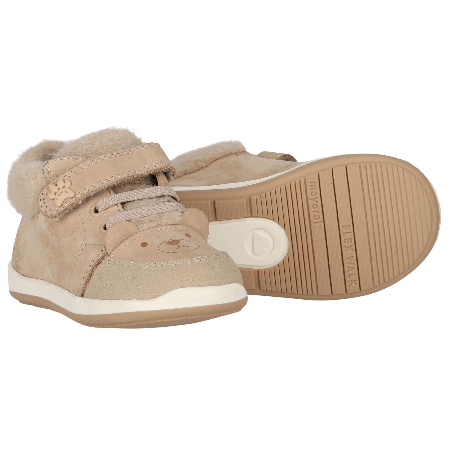 Younger Boys Beige Logo Trainers, 1, hi-res