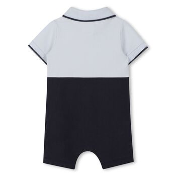 Baby Boys Blue & Navy Blue Logo Romper