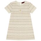 Girls Beige Logo Knitted Dress, 1, hi-res