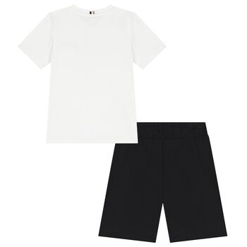Boys White & Black Logo Shorts Set