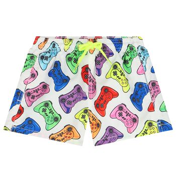 Boys White Joystick Swim Shorts