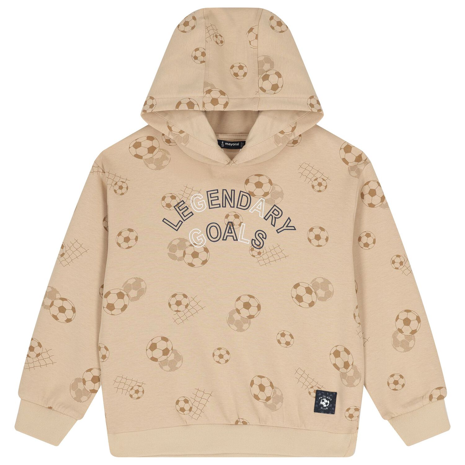 Boys Beige Football Hooded Top , 1, hi-res