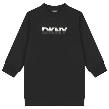 فستان سويت شيرت بشعار أسود للبنات