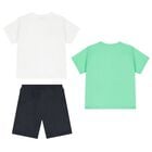 Boys Green, White & Navy Shorts Set, 3, hi-res