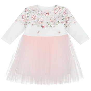 Baby Girls White & Pink Floral Dress