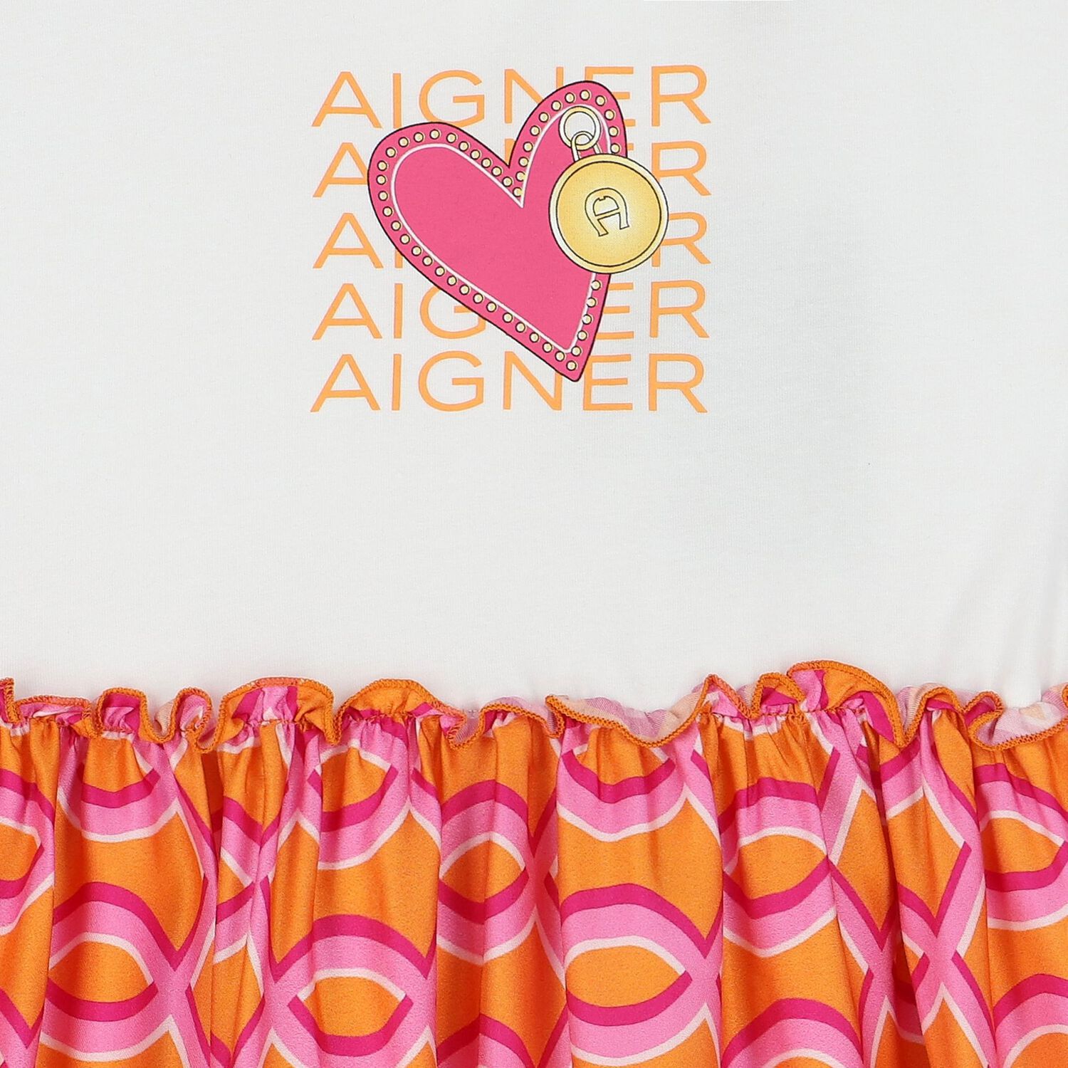 فستان بنات بطبعة باللون الأبيض والبرتقالي, 1, hi-res