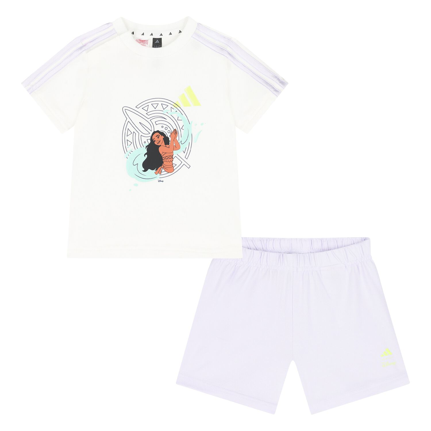 Younger Girls White & Lilac Moana Disney Shorts Set, 1, hi-res