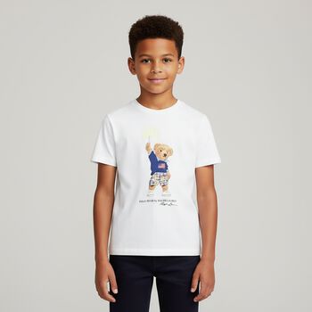 Boys White Polo Bear T-Shirt, 1 Boys White Polo Bear T-Shirt