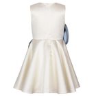 Girls White & Blue Flower Satin Dress, 1, hi-res