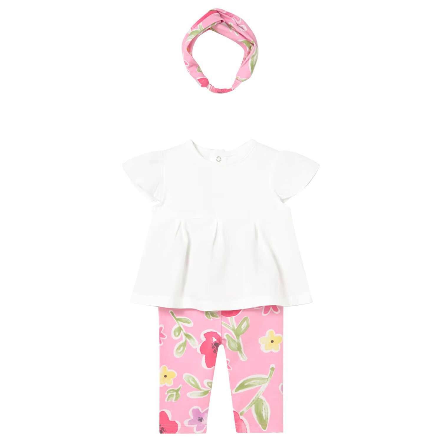 Baby Girls Ivory & Pink Floral Leggings Set, 1, hi-res