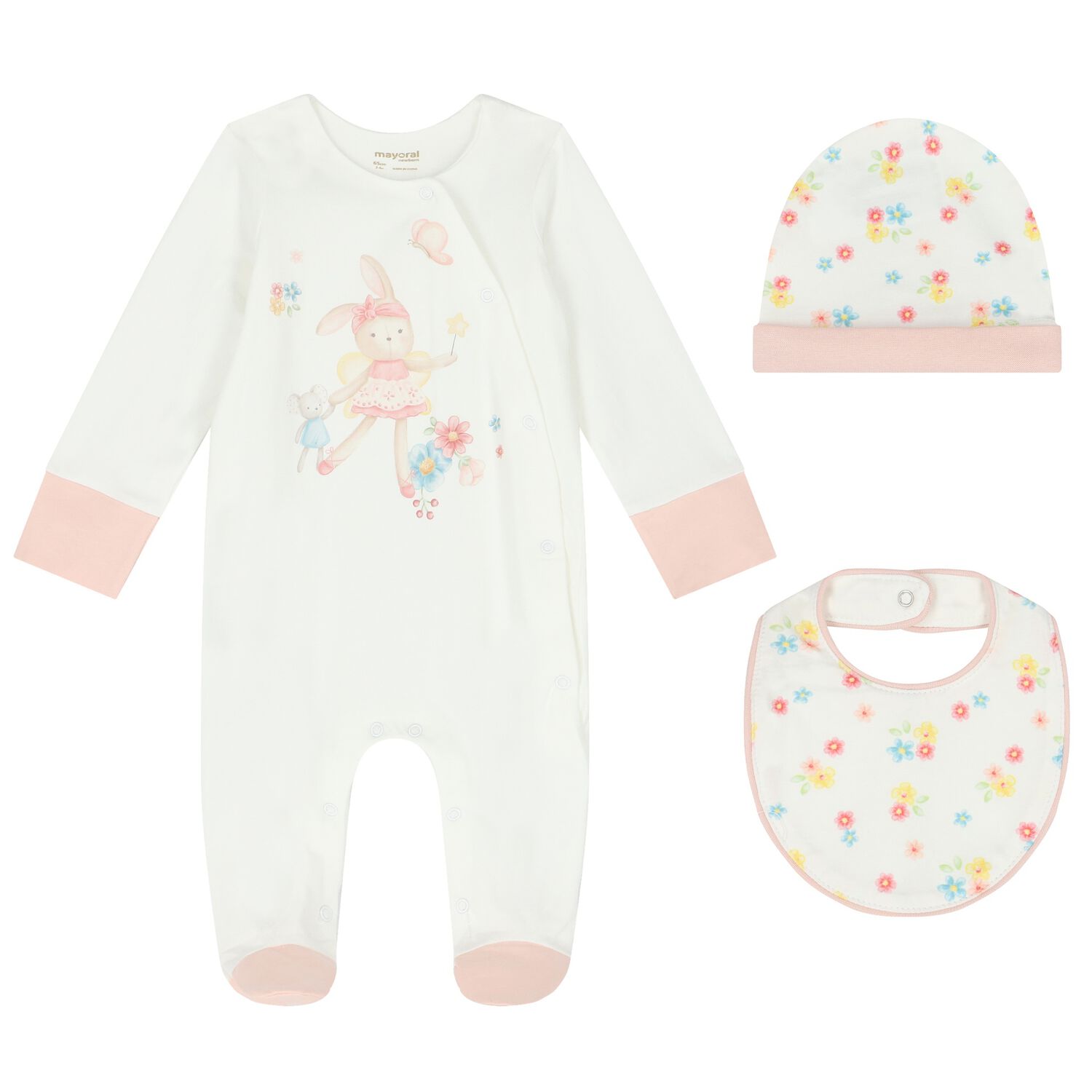 Baby Girls White Bunny Babygrow Gift Set, 3, hi-res image number null