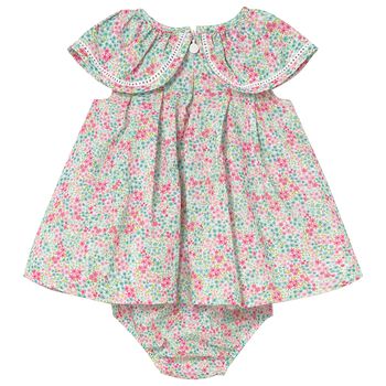 Baby Girls Green & Red Floral Dress Set