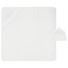 Baby Boys White & Blue Embroidered Blanket & Hat Set, 1, hi-res