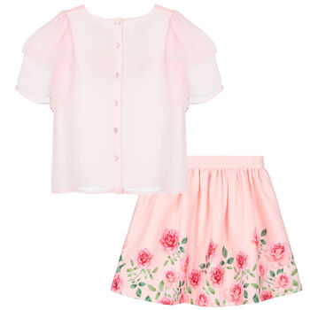 Girls Pink Floral Skirt Set