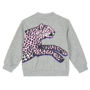 Girls Grey Cheetah Logo Zip Up Top