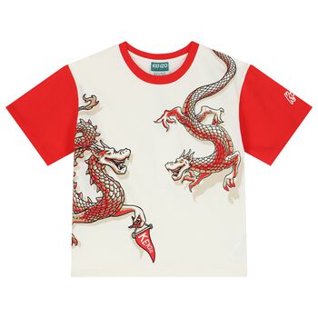 Boys Ivory & Red Dragons T-Shirt