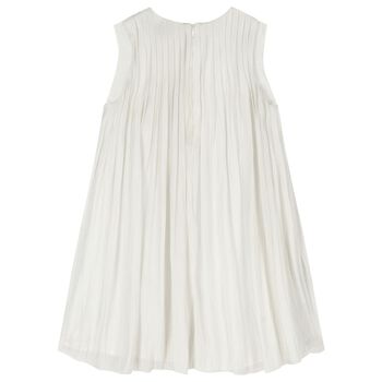Girls Ivory Logo Pleated Dress