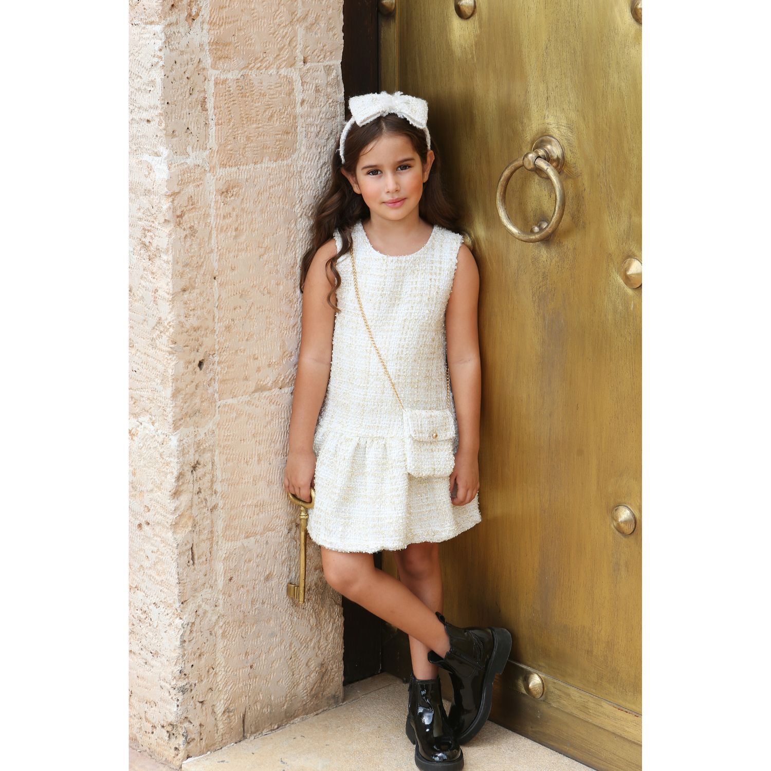 Girls Ivory Bow Headband, 1, hi-res image number null