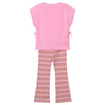 Girls Pink Flower Leggings Set