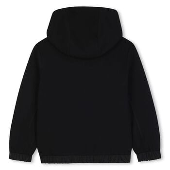 Boys Black Logo Hooded Zip Up Top