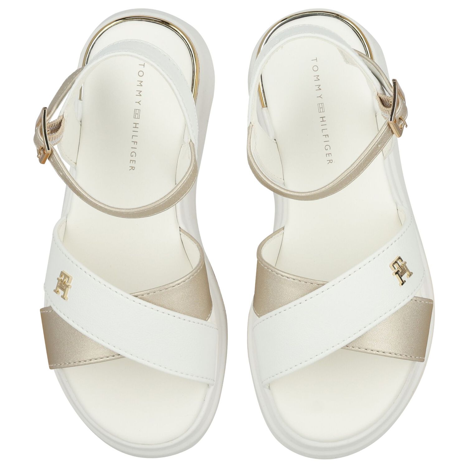 Girls White & Gold Logo Sandals, 1, hi-res