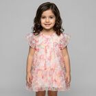 Younger Girls Pink Logo Floral Tulle Dress, 2, hi-res
