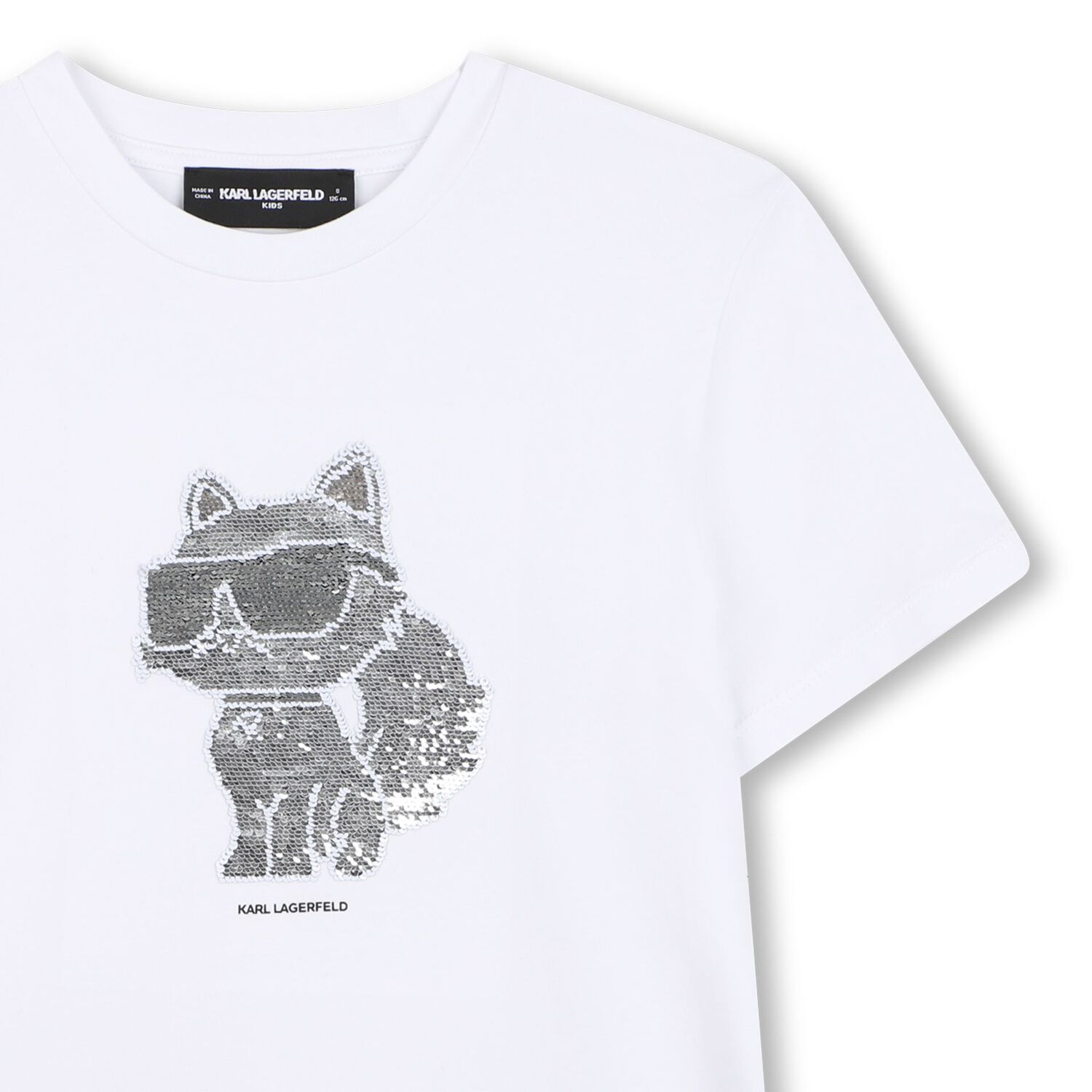 Girls White Reversible Sequin Choupette T-Shirt, 1, hi-res