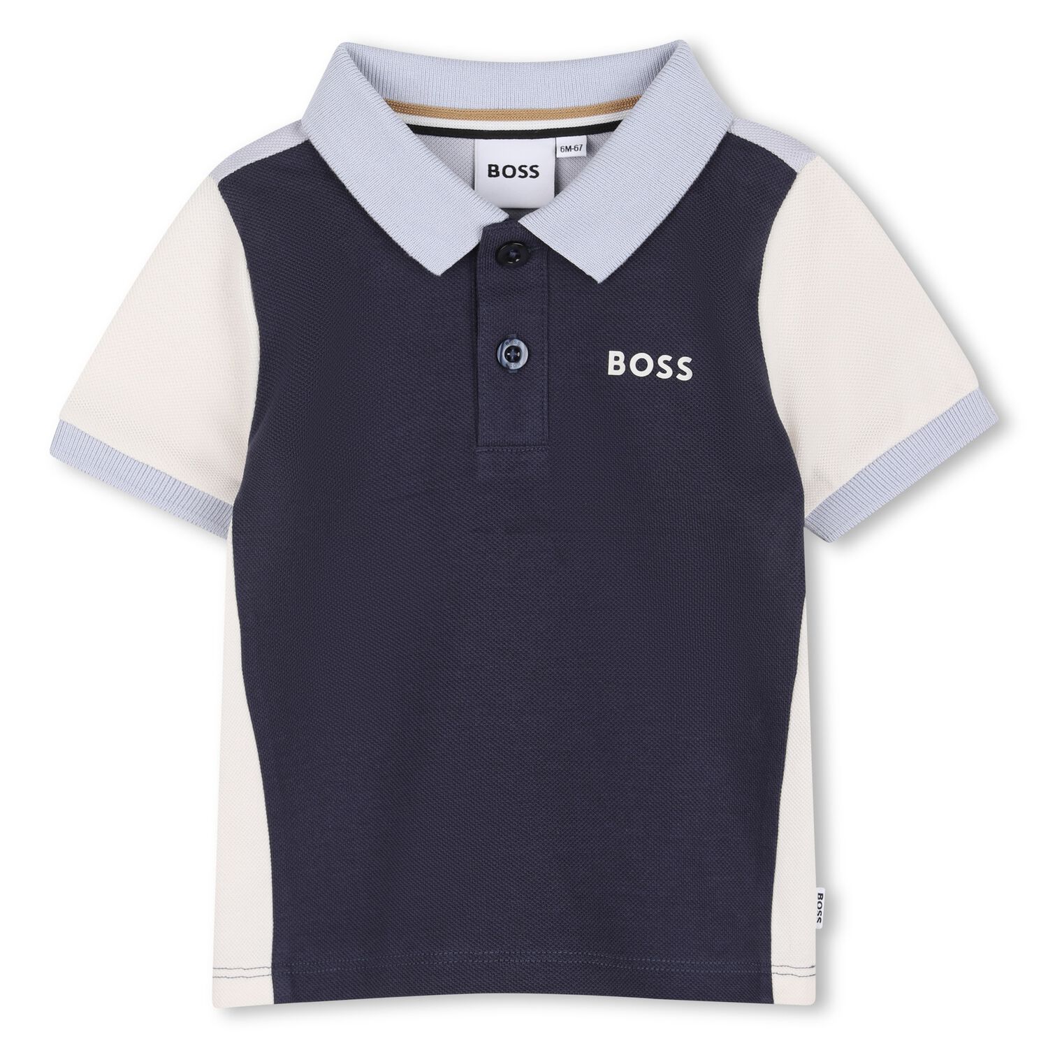 Younger Boys Navy Blue & Ivory Logo Polo Shirt, 2, hi-res