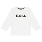 Younger Boys White Logo Long Sleeve Top, 1, hi-res