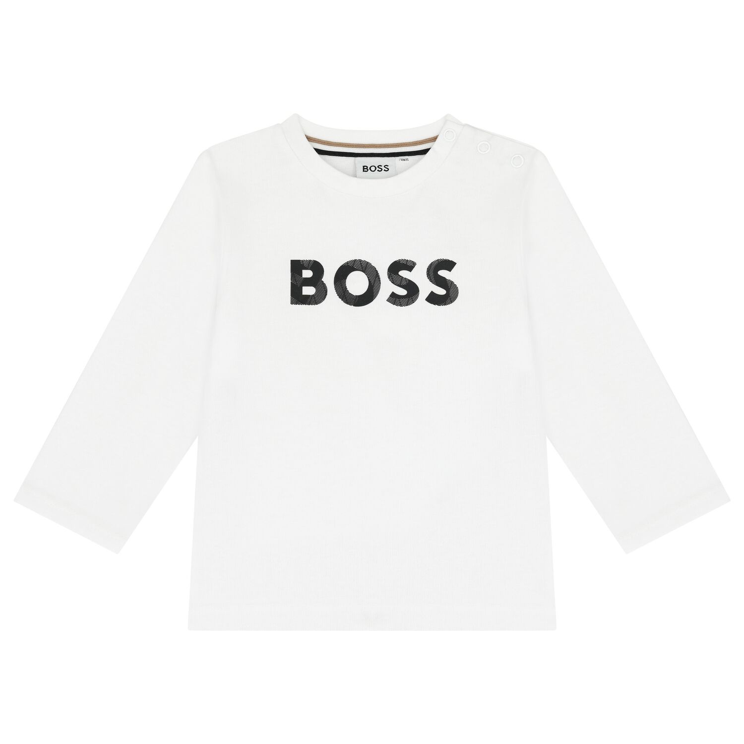 Younger Boys White Logo Long Sleeve Top, 1, hi-res