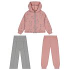 Girls Pink & Grey Teddy Bear 3 Piece Tracksuit, 2, hi-res