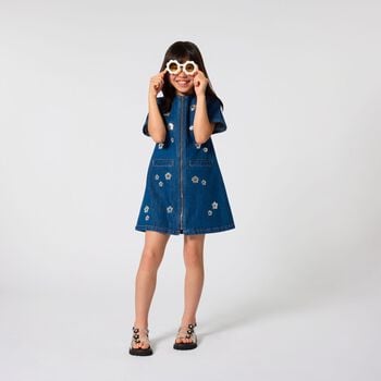 Girls Blue Denim Sequinned Floral Dress