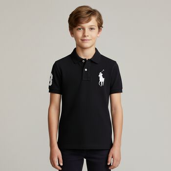 Boys Black Logo Polo Shirt, 1 Boys Black Logo Polo Shirt