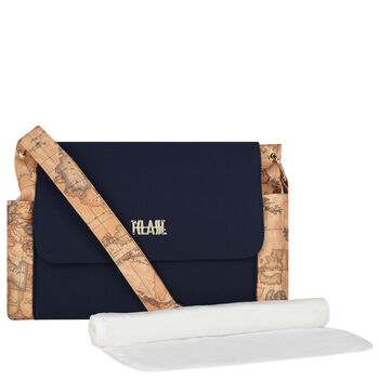 Navy Blue & Beige Geo Map Baby Changing Bag
