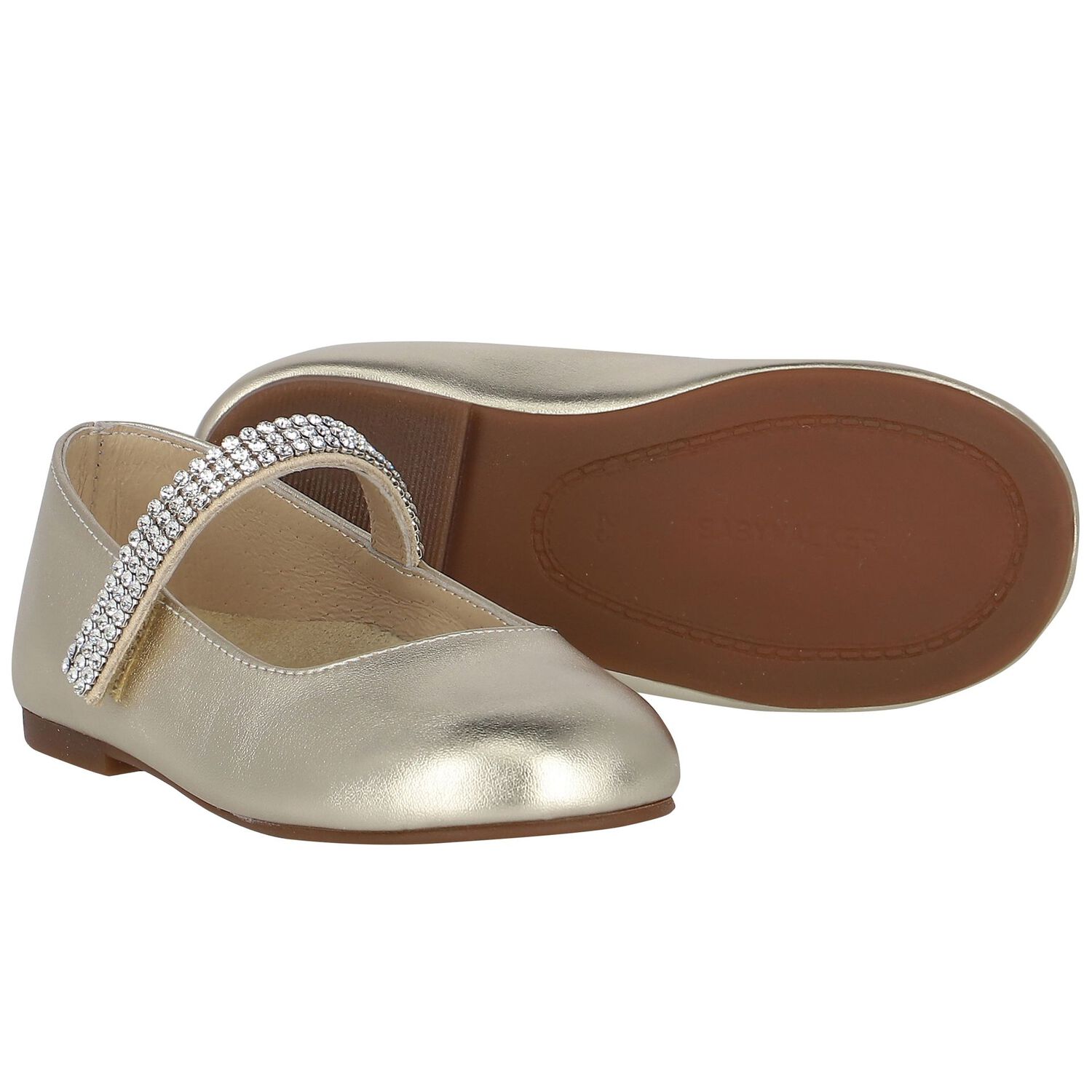 Girls Gold Swarovski Embellished Shoes, 1, hi-res