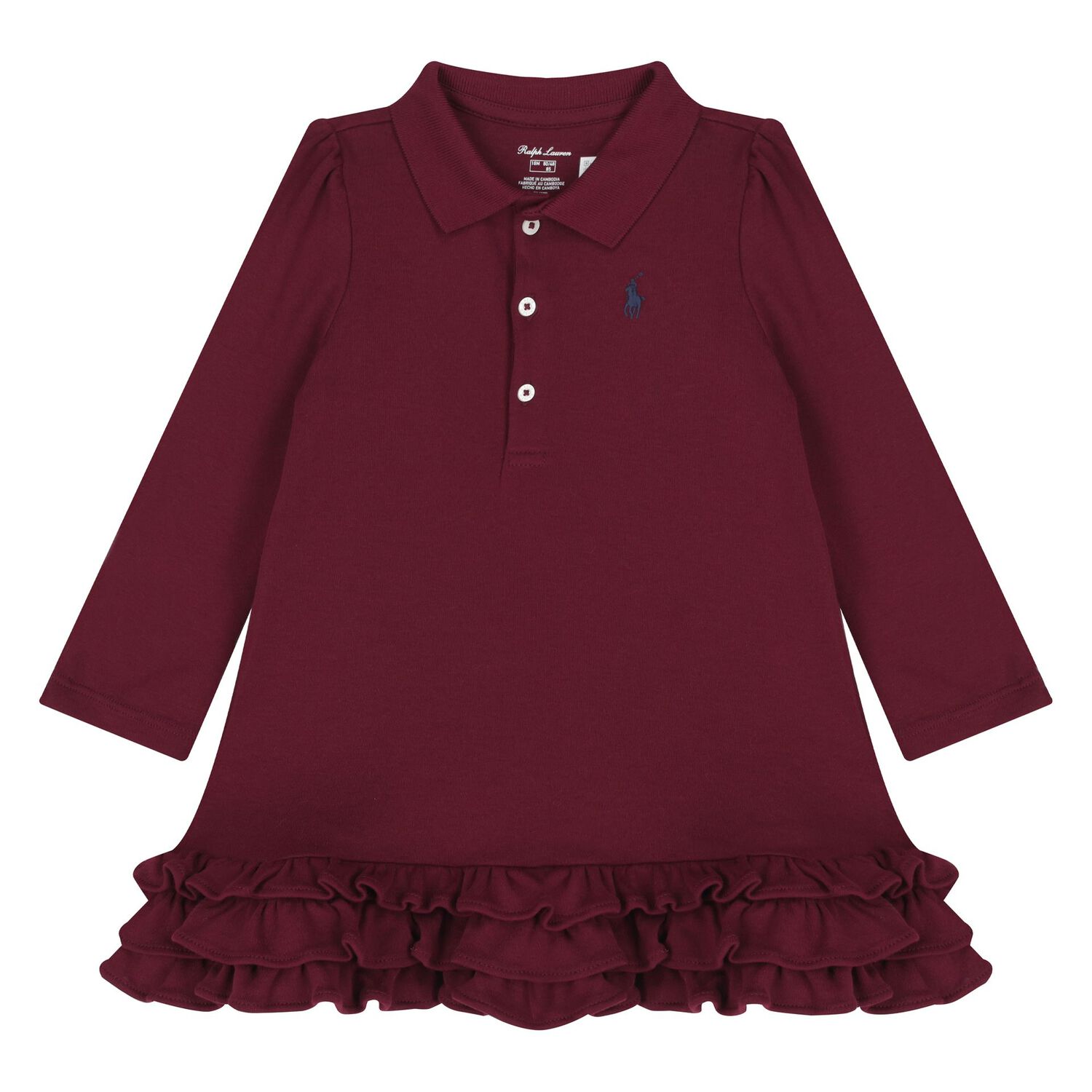 Baby Girls Burgundy Ruffled Polo Dress Set, 2, hi-res