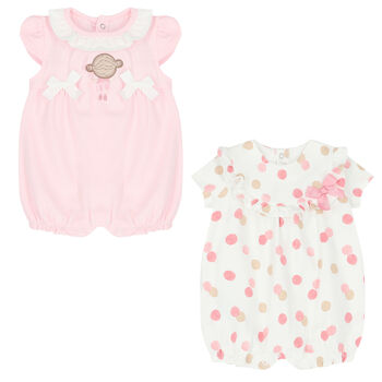 Baby Girls Pink & White Rompers (2 Pack)