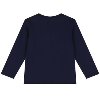 Navy Blue Teddy Bear Logo Long Sleeve Top