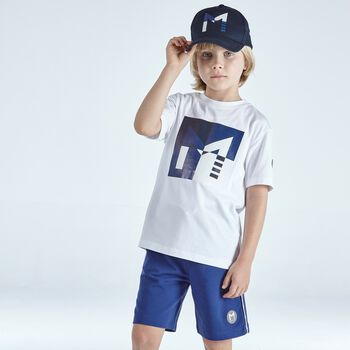 Boys White & Navy Blue Short Set