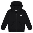 Black Logo Hooded Zip Up Top, 1, hi-res