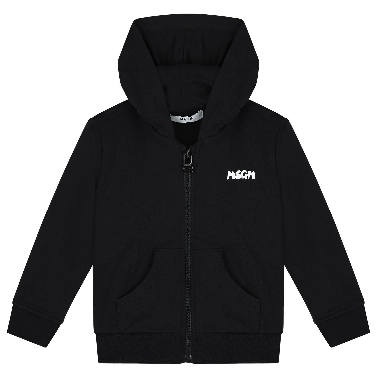 Black Logo Hooded Zip Up Top, 1, hi-res