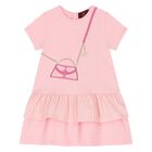 Younger Girls Pink Bag Logo Dress, 2, hi-res