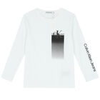 Boys White Logo Long Sleeve Top, 1, hi-res