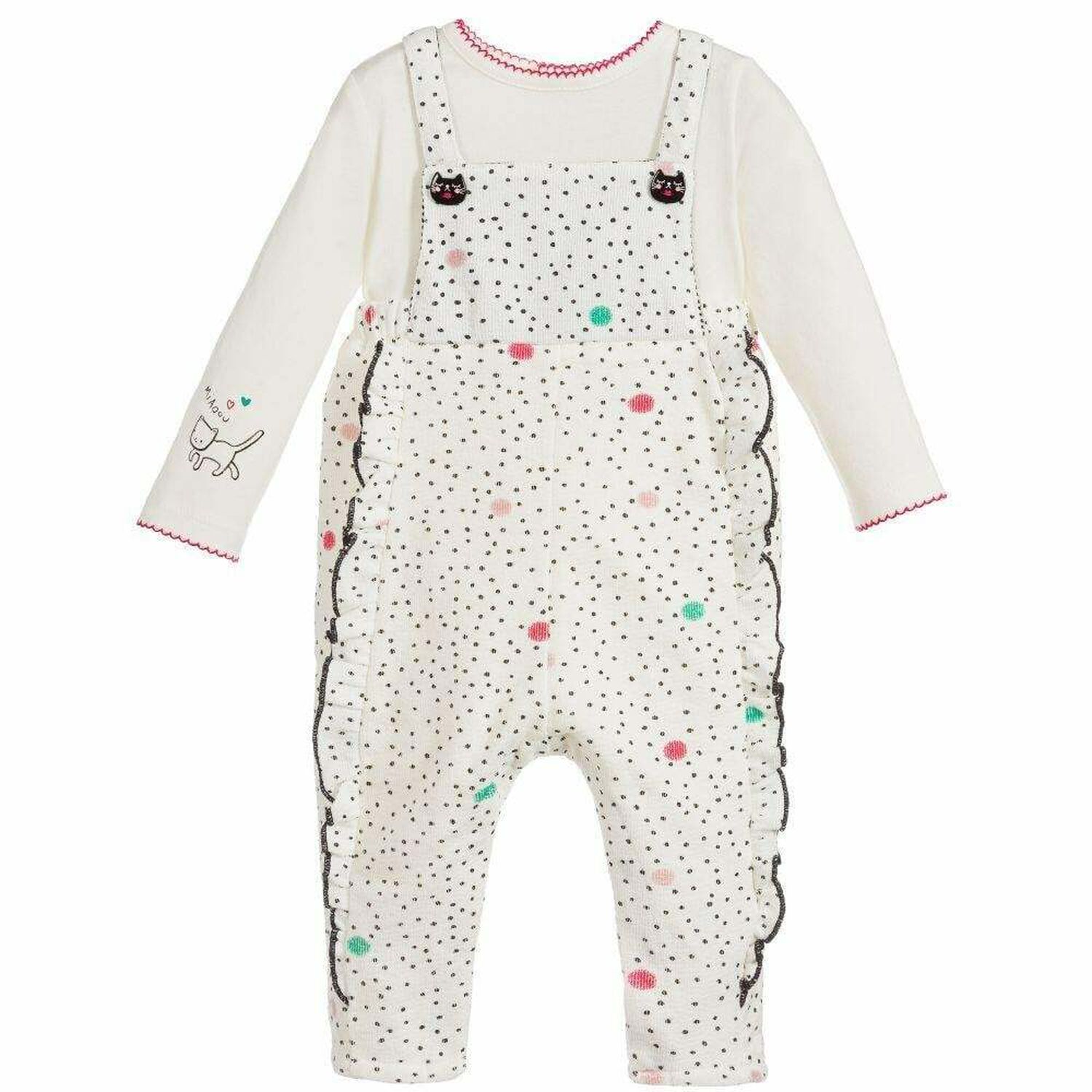 Baby Girls Ivory Dungaree Babygrow, 1, hi-res image number null