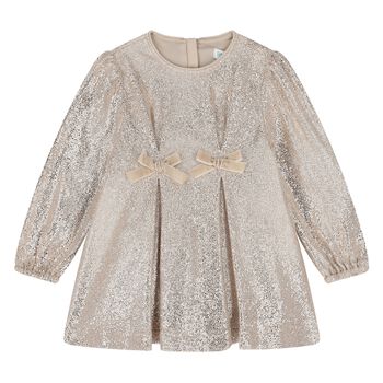 Younger Girls Gold Embellished Bows Dress