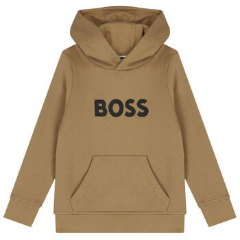Boys Beige Logo Hooded Top