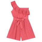 Girls Pink Pleated Playsuit, 1, hi-res