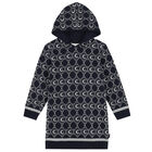 Girls Navy Logo Hooded Knitted Dress, 1, hi-res