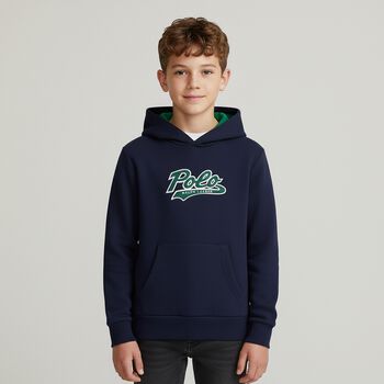 Boys Navy Blue Logo Hooded Top, 1 Boys Navy Blue Logo Hooded Top