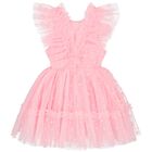 Baby Girls Pink Heart Tulle Dress, 1, hi-res